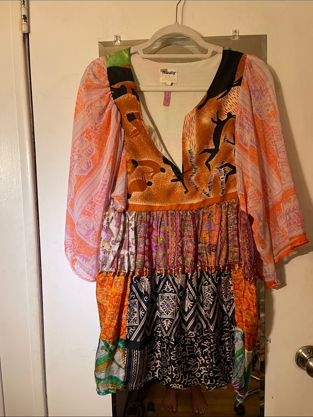 Beautiful, Free People Nuuly, Mixed Print Boho Tunic Dress - Pink, Orange, Black
